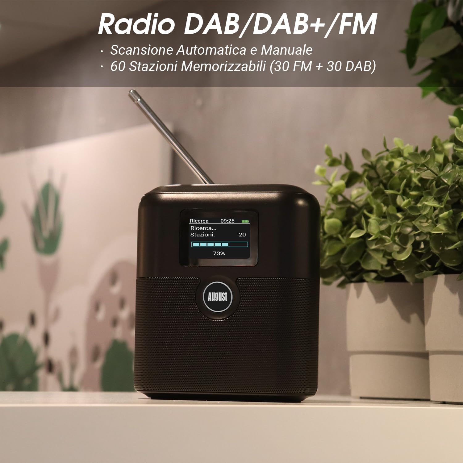 August MB330 Radio DAB Portatile con Bluetooth - DAB/DAB+/FM Radio Digitale, USB Ricaricabile Doppio Radiosveglia, 60 Preset,Timer Spegnimento,AUX In/Out,EQ,Display Colori per Cucina, Camera e Outdoor