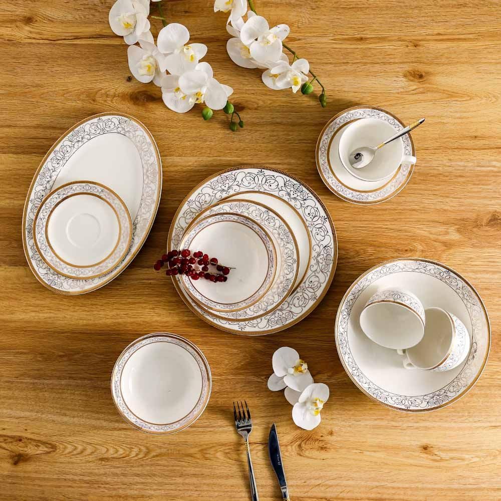 Bone China Royal Dinner Set Aurora Collection 45 Pcs Dinner Set