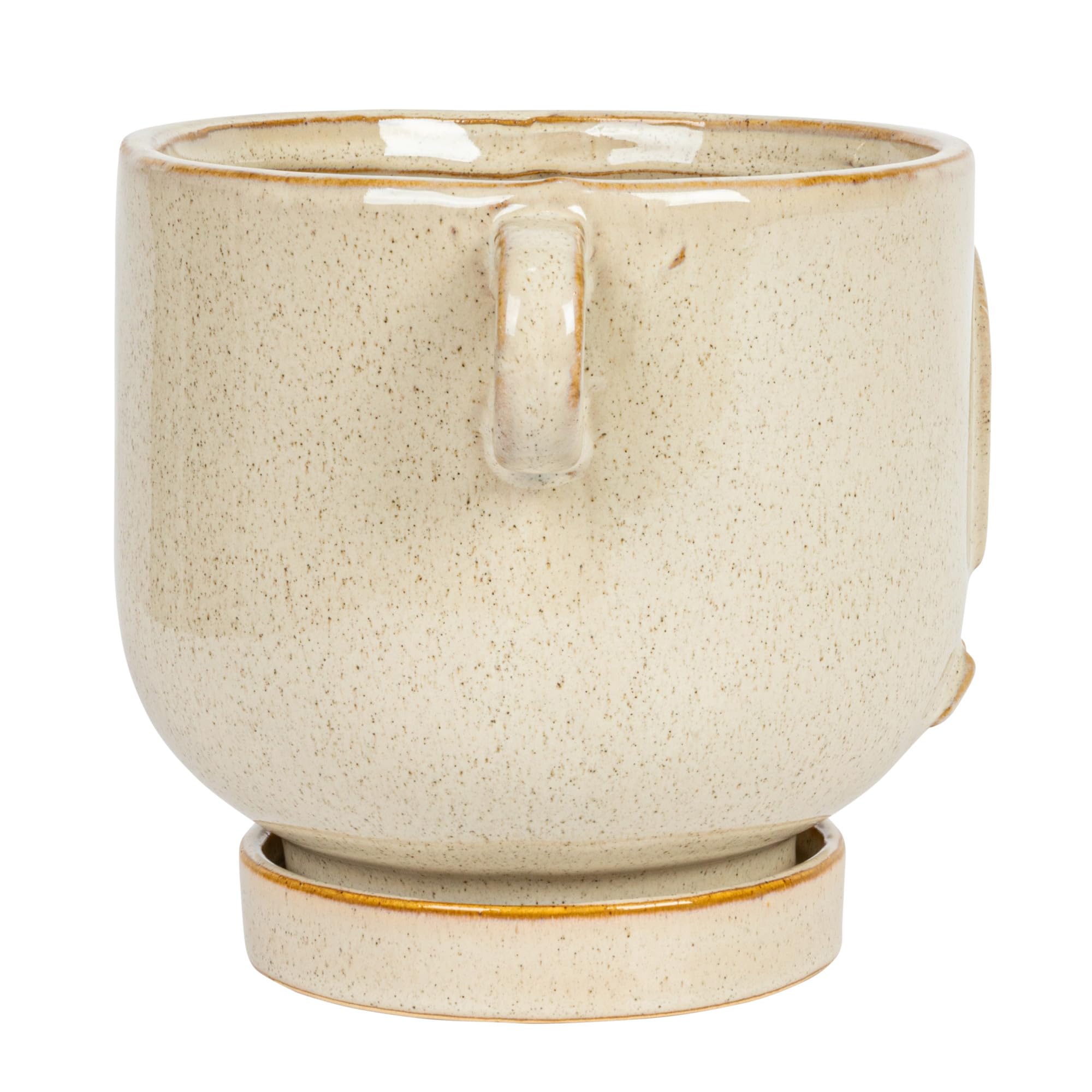 Bloomingville 21,6 cm Steingut, reaktive Glasur, Griffe und Untersetzer, für 12,7 cm Topf, cremefarben gesprenkelt, Set mit 2 Übertöpfen