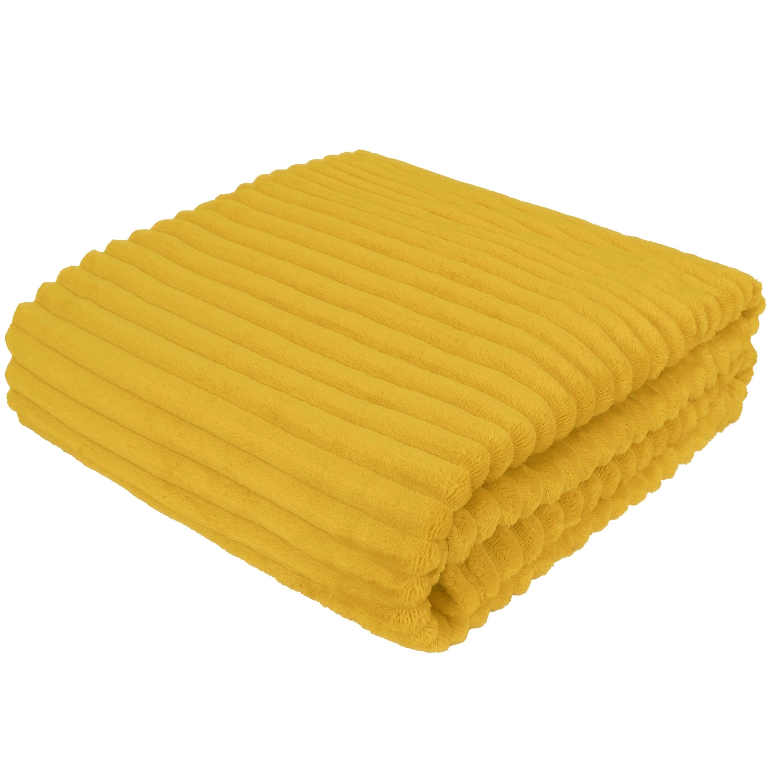Cottonmarket Manta de 170 x 210 cm, Colcha por Dos Caras, mullida para salón y Dormitorio, Manta de sofá, Manta de Pelo, Color Mostaza OEKO-TEX STANDARD 100