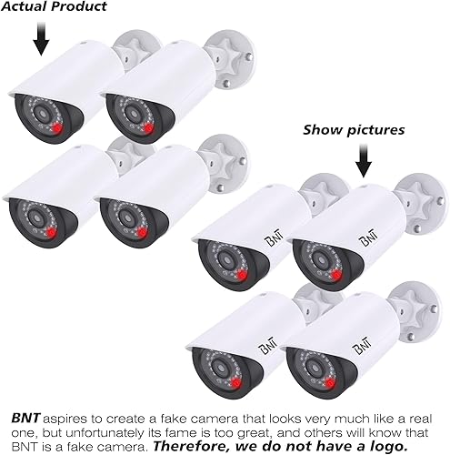 Miniatura 2 de BNT - Cámara de seguridad falsa con luz LED roja por la noche, para seguridad en el hogar y en el exterior Paquete de 4 Blanco