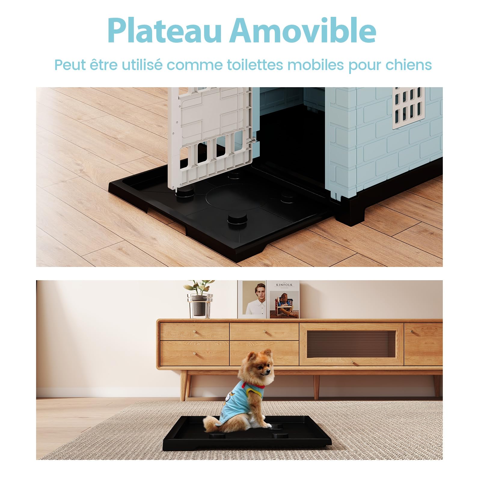 COSTWAY Niche pour Chien Pliable Exterieur Interieur, Plateau de Toilette Amovible, Porte Verrouillable, Cage Chien Chat en PP, 3 Fenêtres, Toit Incliné, pour Chiot Chat Lapin (75 x 57 x 68 cm,Bleu)