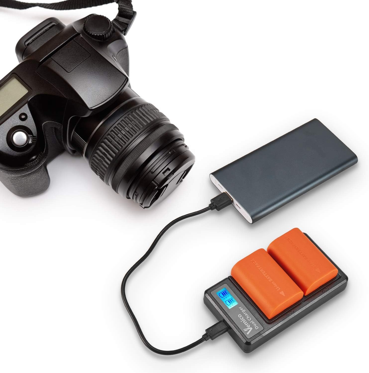 Vemico LP-E6 LP-E6N Battery Charger Set 2 x 2100mAh Replacement Batteries Dual Slots LCD Type-C Cable Charger for EOS 5D Mark IV/5D Mark III/5DS R/5D Mark II/6D/7D Mark II/7D/80D/70D/60D/60Da