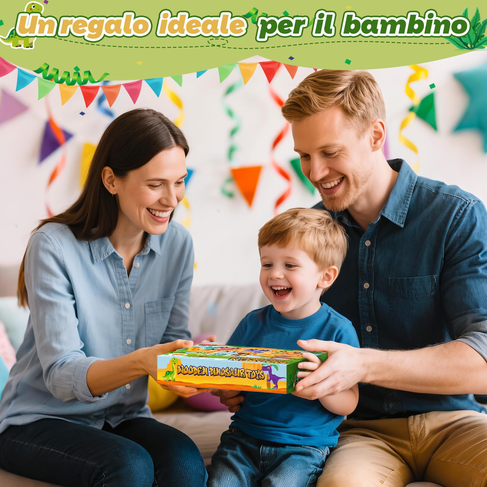 Anginne Giochi Bambini 1 2 3 Anni, Trenino di Legno Dinosauri, con Tappetino per Riporre i Giochi, Regalo Bambino 1 Anno Maschio Gioco Bambino 1-4 Anni - Giocattoli Dinosauri per Bambini