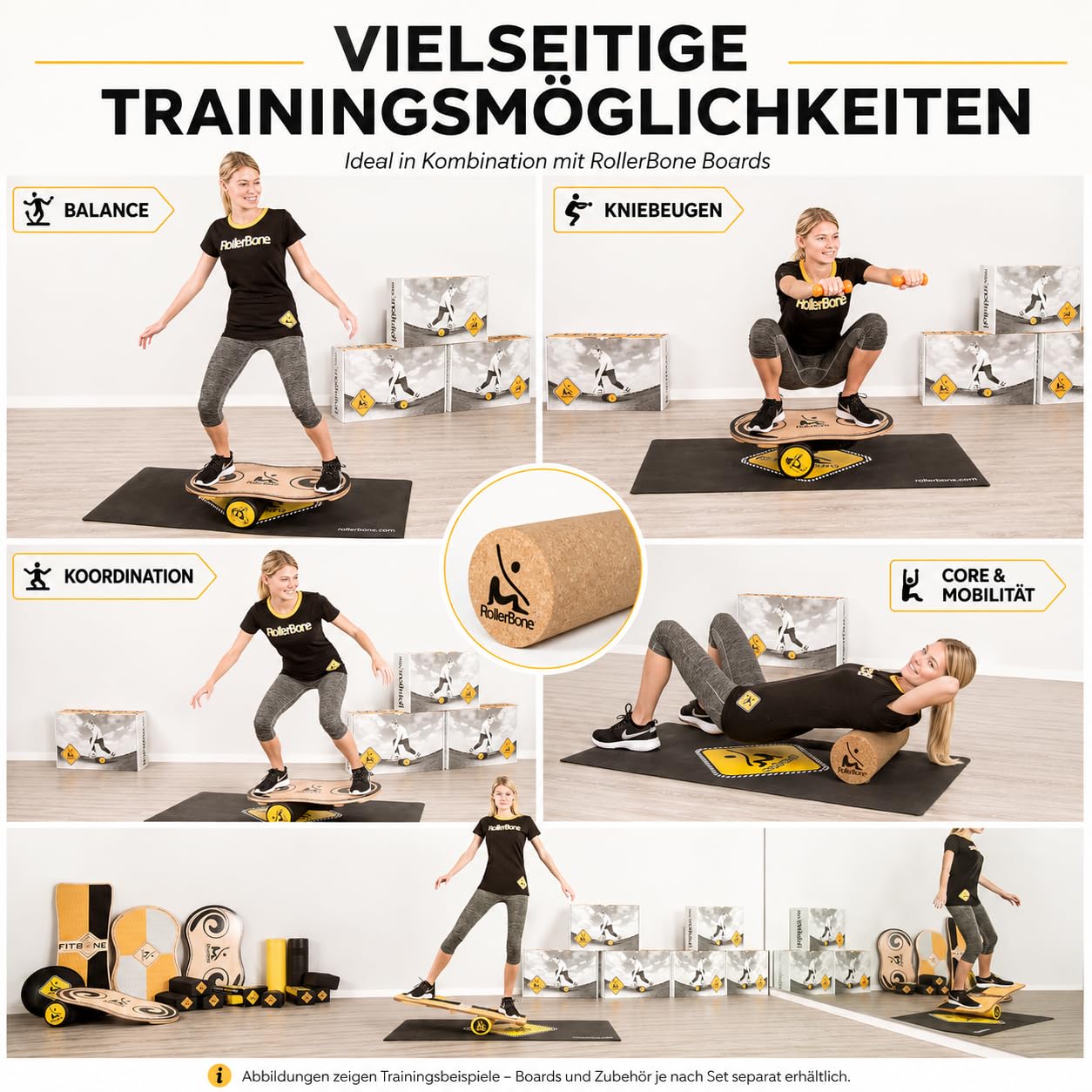 Korkrolle Pro Ø 15 cm – Balanceboard Rolle aus Naturkork, 45 cm, bis 125 kg – für RollerBone & andere Balance Boards – Balance, Core, Fitness & Faszientraining