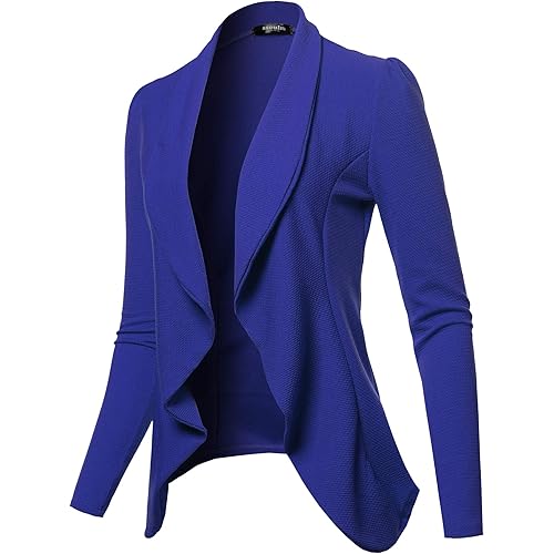 SSOULM Women's Long Sleeve Classic Draped Open Front Lightweight Blazer with Plus Size