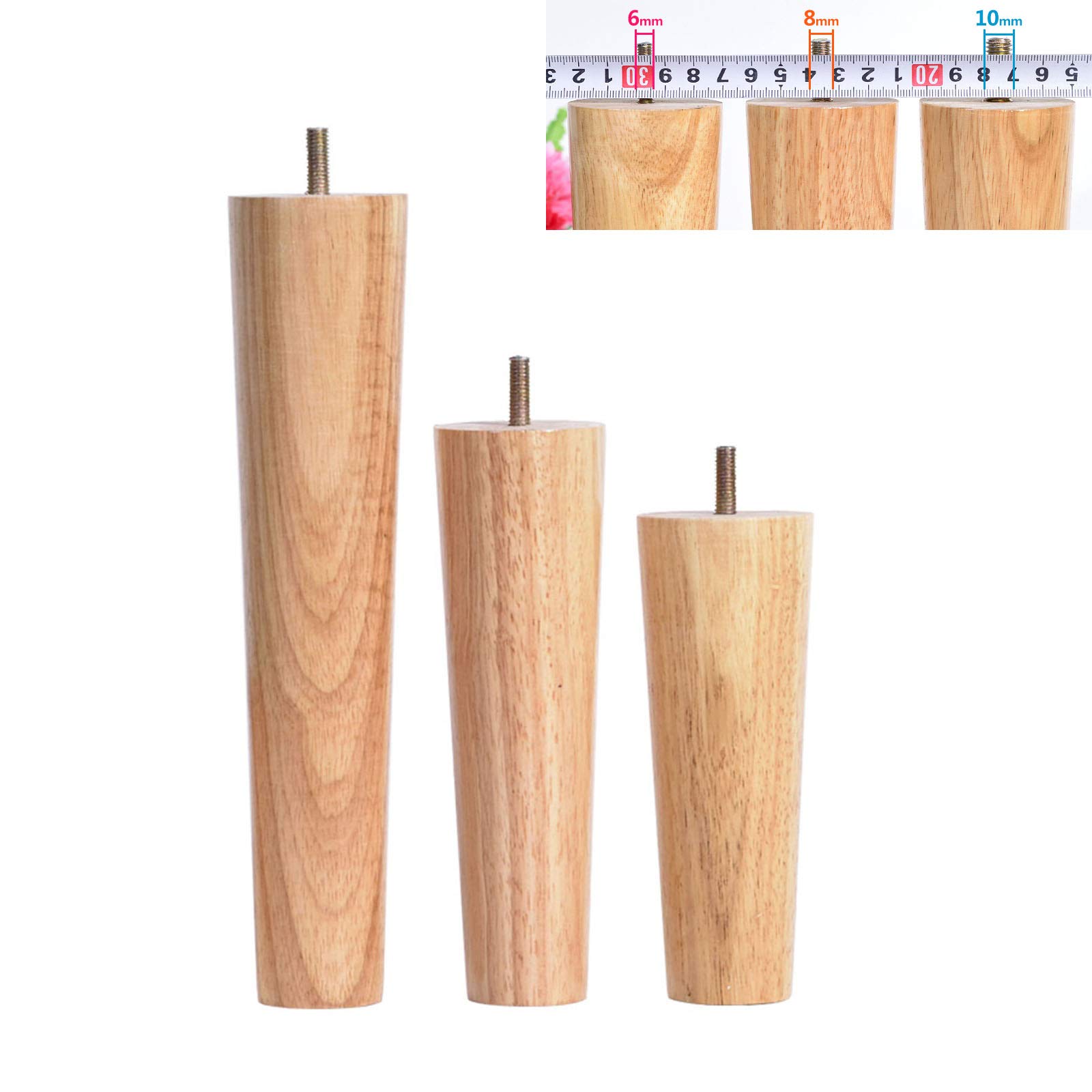 Patas de sofá de madera de mediados de siglo, patas de repuesto para muebles con tornillos M6, M8 y M10, ideales para bricolaje, sofá cama, armario, mesa de centro, tocador, color madera natural.