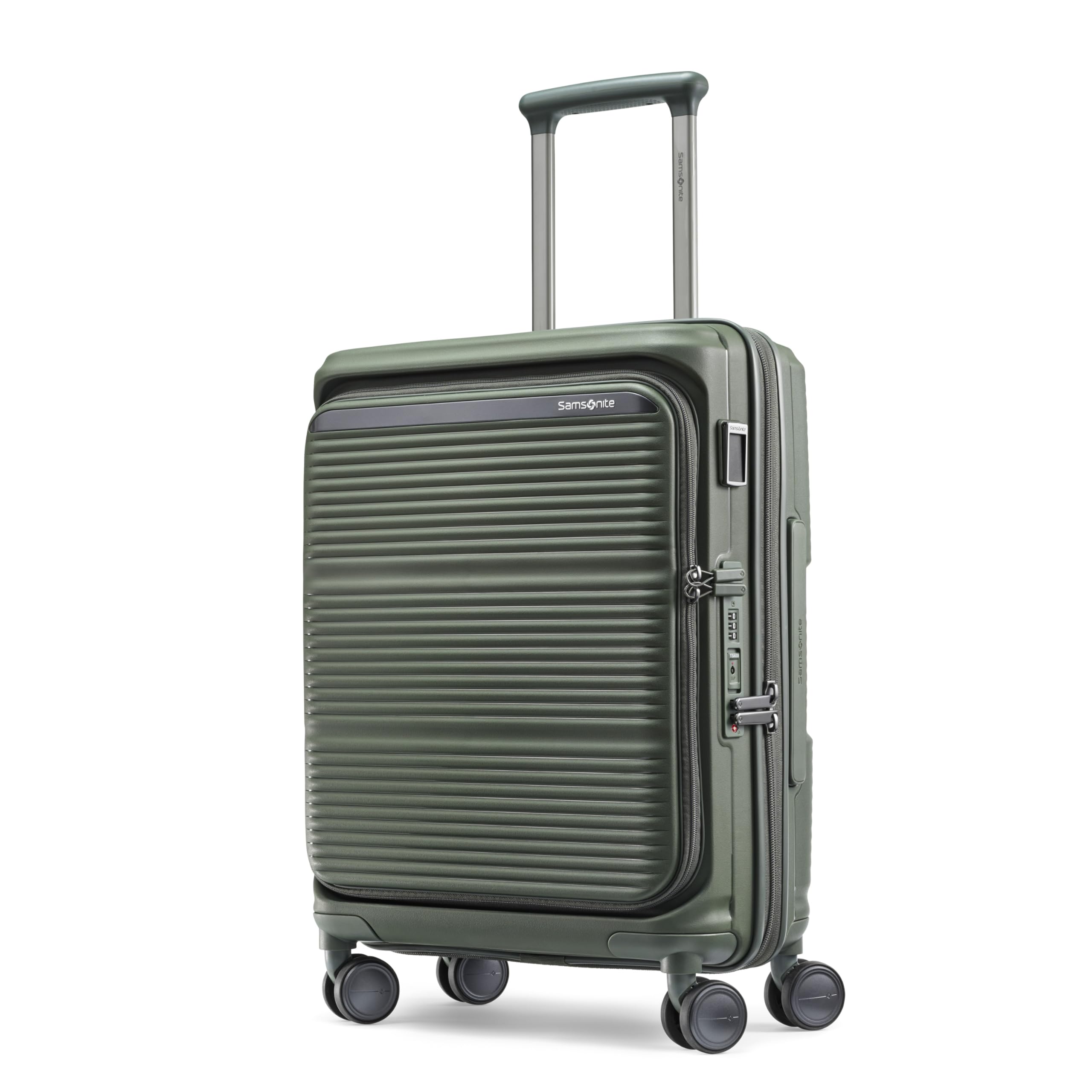Samsonite Paralux Global Carry-On Luggage - Innovative Design - Quick Access Front Pocket - Dual Suspension Wheel Technology - TSA Lock - Expandable - Includes Removable Packing Cubes - Olive