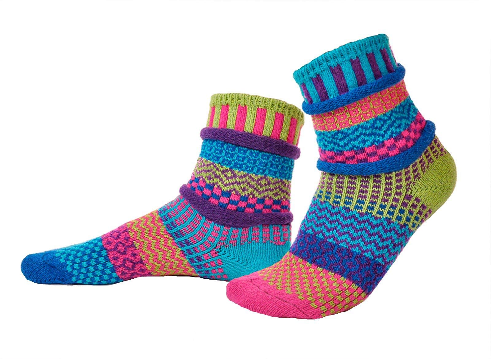 Solmate SocksBluebell - Odd Mismatched Crew Socks Unisex, Made with Recycled Cotton Yarns in USA (Large)