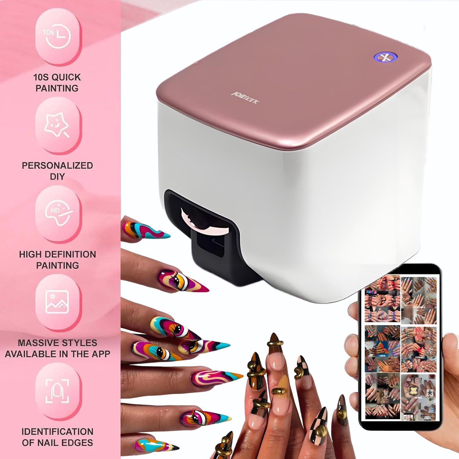 3D Nageldrucker Maschine, Intelligenter DIY Nagelkunst Drucker mit 4800DPI App-Steuerung, Automatische Nagelerkennung, 10s Schnell-Druck, für Zuhause, Hochzeit & Nagelstudio