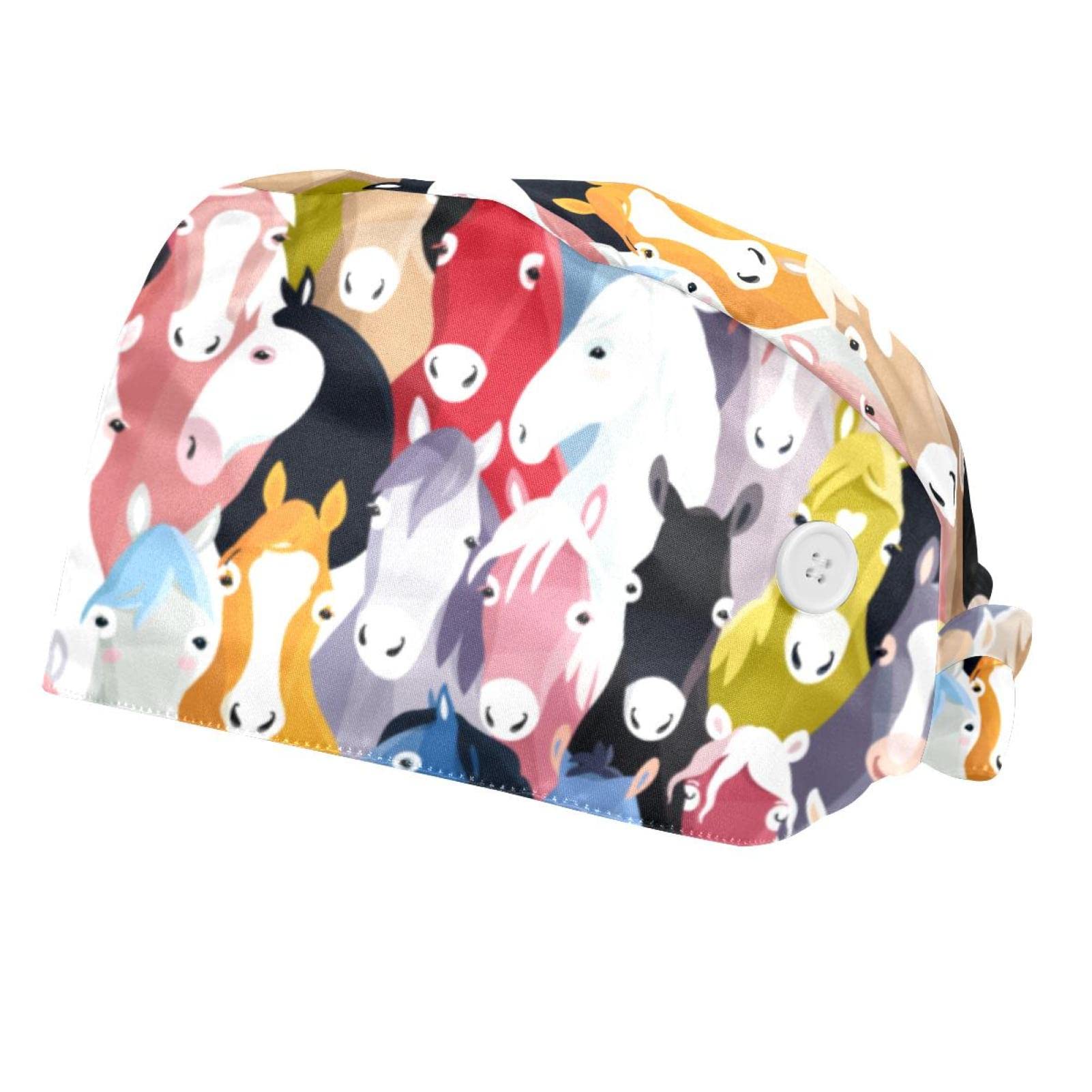 Chapeau bouffant réglable imprimé chevaux colorés lot de 2
