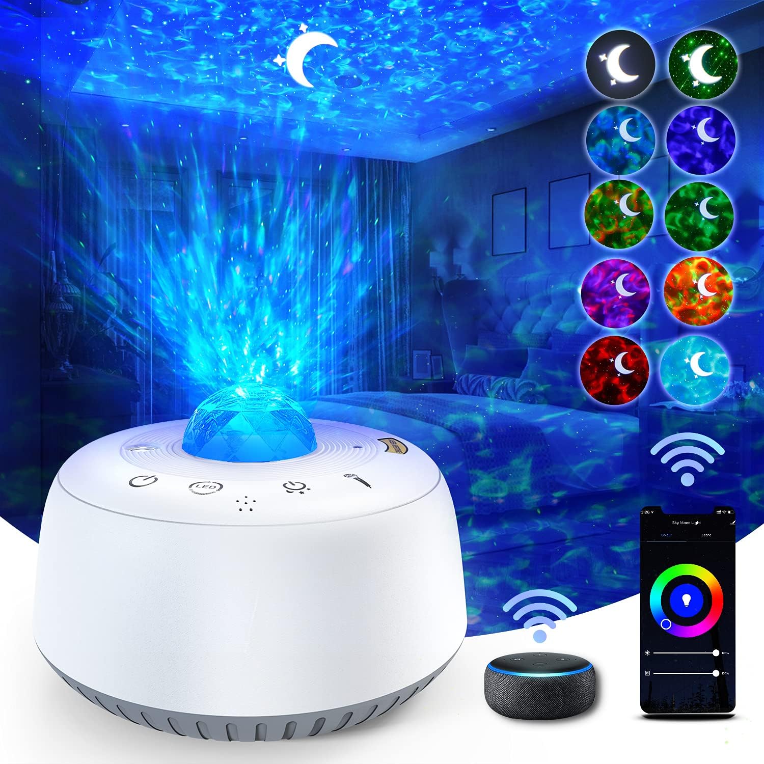 SOAIY Star Projector, Bedroom Galaxy Night Light Projector, Working with Alexa＆Google Assistant, Smart App, Ocean Wave Projectors for Kids, Adults, Party, Wedding, Birthday, Karaoke