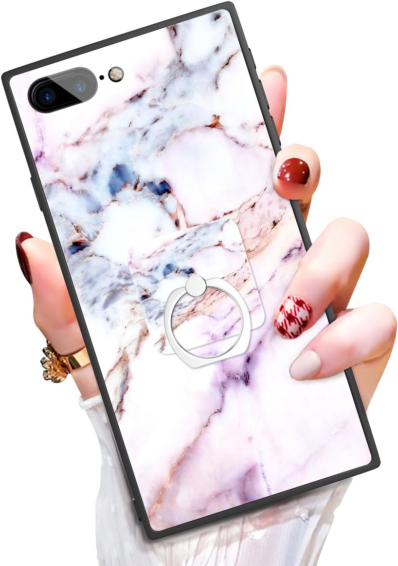 Someseed Case for iPhone 7 Plus iPhone 8 Plus Case with Kickstand Pink Marble Cover Case with 360 Degree Ring Holder Anti Scratch Durable Full Protective for iPhone 7 Plus/iPhone 8 Plus 5.5"