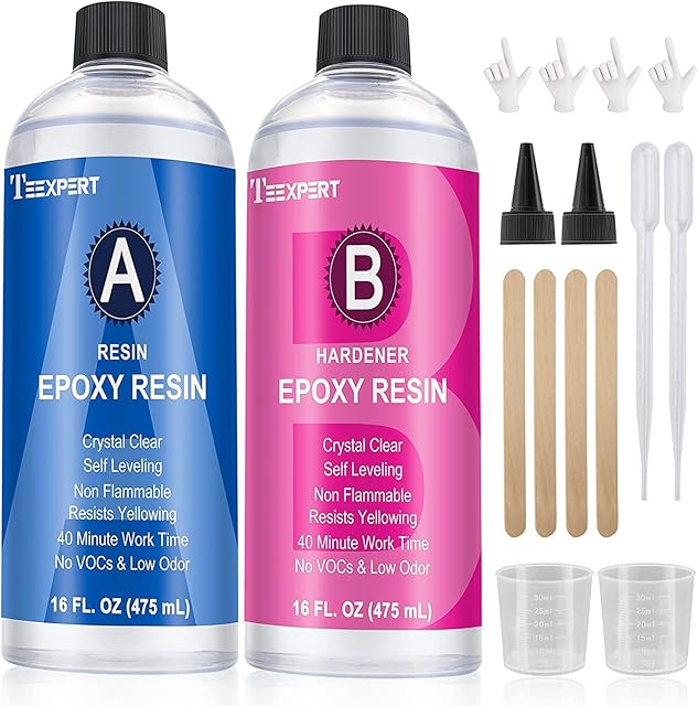 Epoxy Resin Crystal Clear Kit- 32oz/950ml - Casting Resin for Jewellery DIY Art Craft Resin Coating Easy Cast Epoxy, with Instructions/Bonus Sticks/Graduated Cups/Beak Cover/Dropper/Gloves