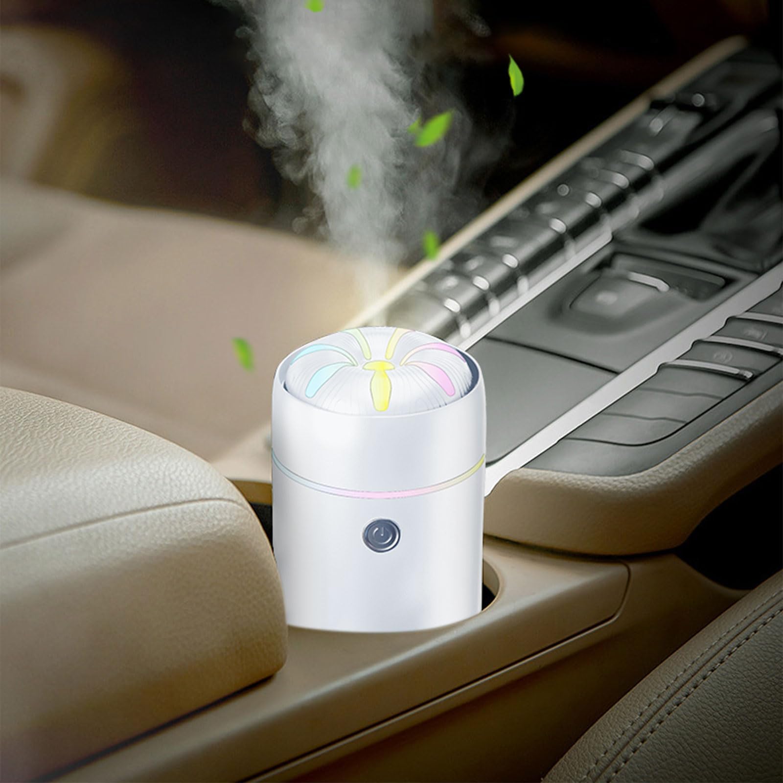 Car Diffuser Air Freshener, Portable Small Car Humidifier, Aroma Oil Diffuser Suitable for Bedroom Office Home (White)