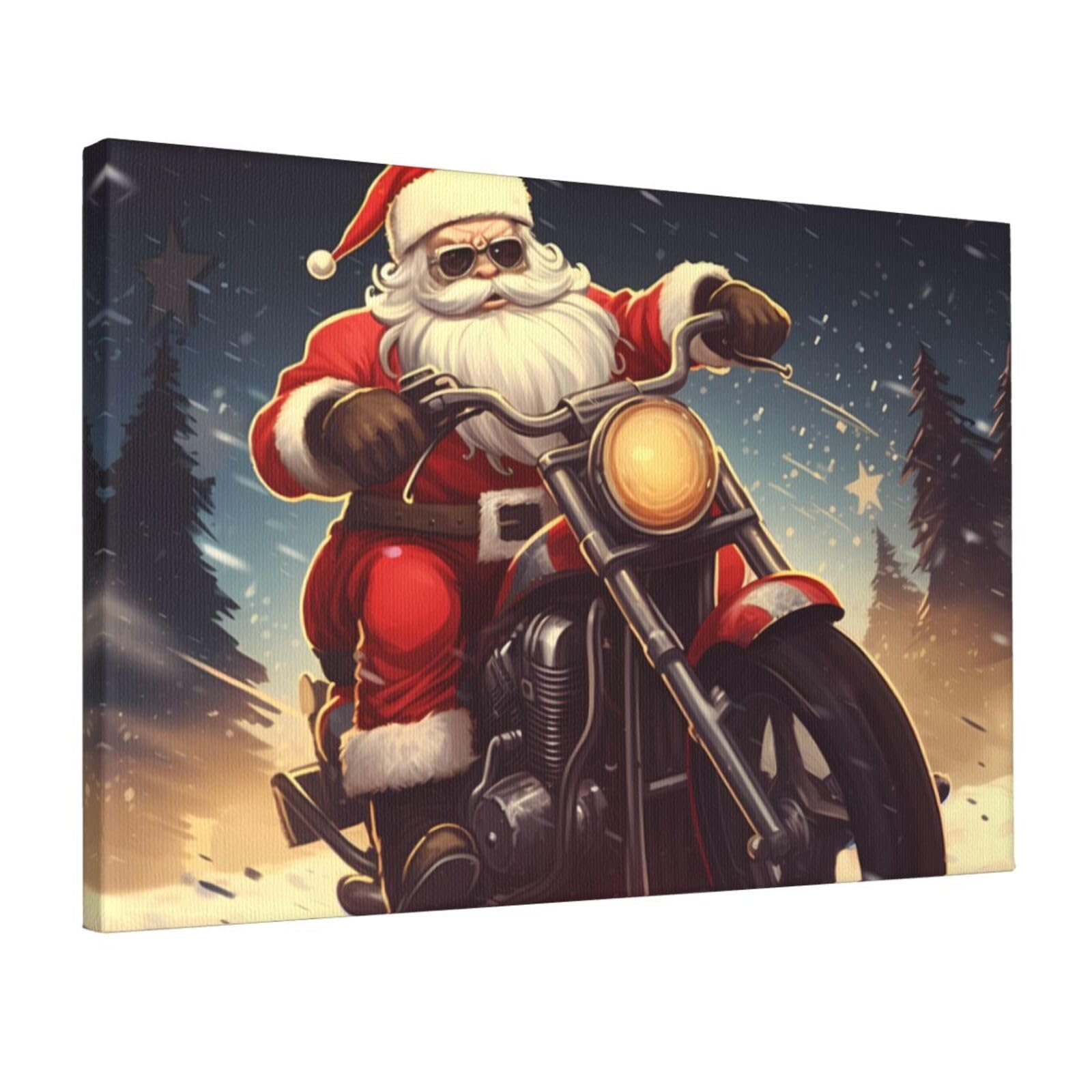 Canvas Wall Art for Living Room Wall Decor 12"x18" Modern Artwork Painting Pictures Hanging Canvas Prints Santa Claus Biker Riding Aesthetic Wall Art for Bedroom Bathroom Office Wallart Decor