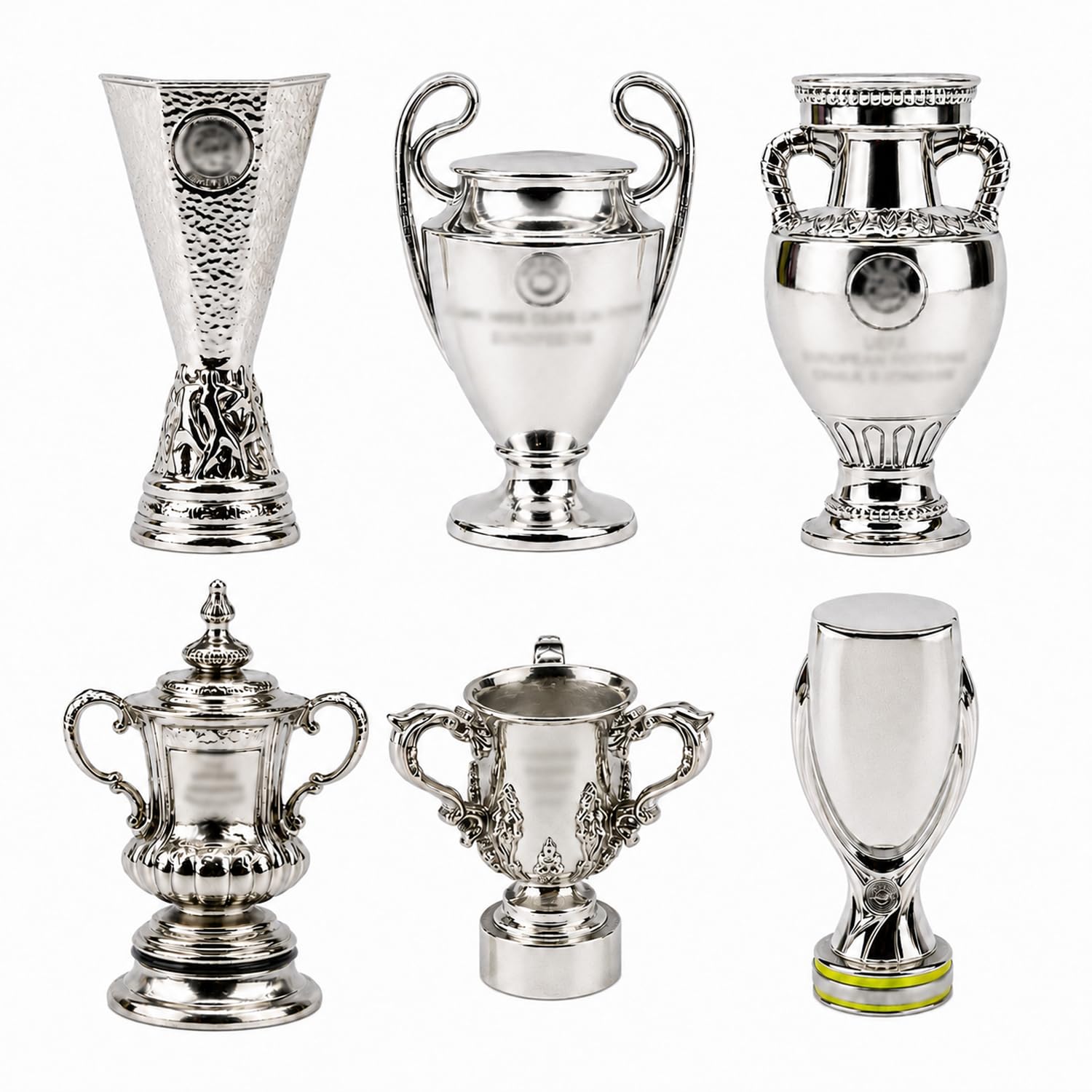 GVHKdrtyS Mini Football Trophy Set, Zinc Alloy 3–5 cm Football Champions Trophy Replica, Metal Sports Memorabilia Collectible for Desk and Shelf Display, Gifts for Football Fans,6pc