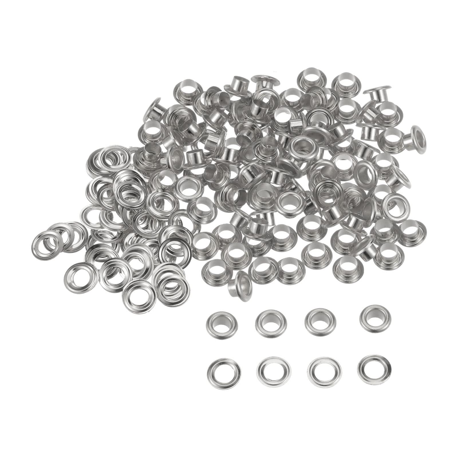 TA-VIGOR 100pc 4.5mm 3/16" Grommets Kit Metal Eyelets with Washers, Small Grommet Eyelet Kit for Leather, Fabric, Canvas, Shoes, Clothing, Bags, Belt and DIY Craft Projects, Silver
