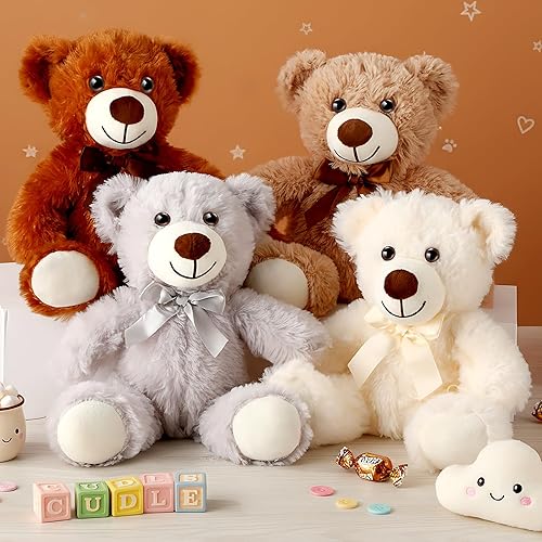 Civaner Paquete de 4 animales de peluche de 14 pulgadas, lindos osos suaves, regalos a granel para niñas, niños y novia (marrón claro, marrón