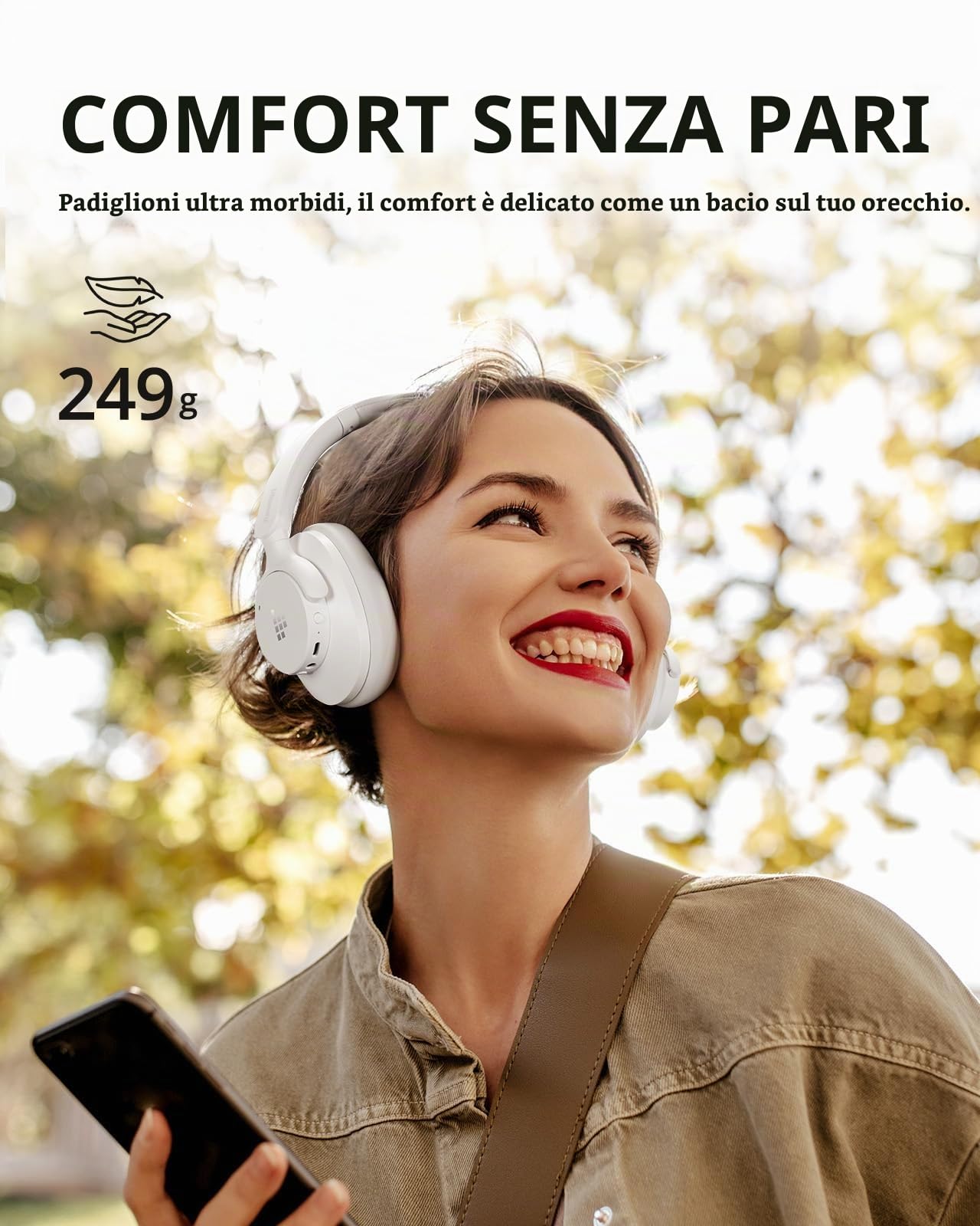 Tronsmart Q20S Cuffie Cancellazione Rumore Attiva Ibrida, Cuffie Wireless Over Ear, 60 Ore ANC, Hi-Res audio, Bassi Potenti, Personalizza con App, Modalità Trasparenza - Bianco