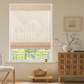 LETAU Natural Woven Bamboo Shades for Windows,Cordless Light Filter/Shee...