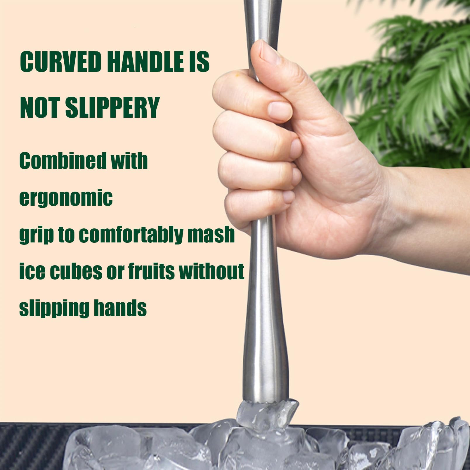 QANYEGN Cocktail Ice Crushing Tool, Stainless Steel Muddler, Fruit Mixer for Mojitos, Margaritas, Fruit Drinks