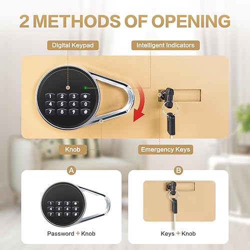 Miniatura 7 de Caja fuerte para el hogar, pequeña caja fuerte con bolsa ignífuga, estante extraíble, 1.0 pies cúbicos caja de seguridad electrónica digital para