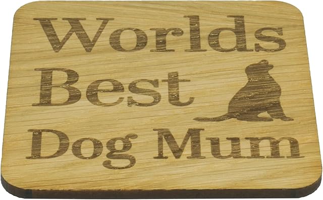 Worlds Best Dog Mum Oak Veneer Coaster. A Gift for Dog Mums. Present for Mummy form the Dog. Mug Coaster. Drinks Coaster. Gift for New Puppy Mum. 9.8cm x 9.8cm Drinks Mat. Christmas Stocking Item