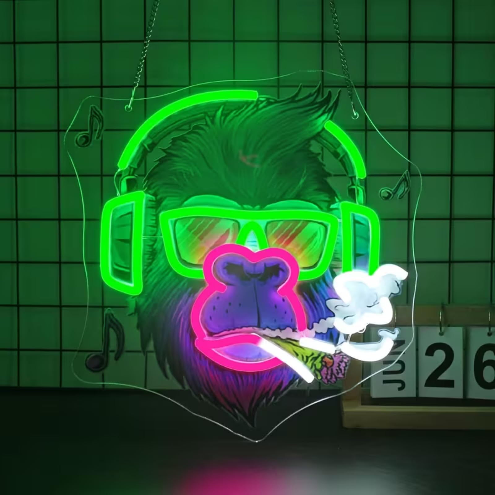 Monkey UV Print LED Neon Sign Acrylic Light Up Art Wall Decor for Man Cave Garage Bar Stores Bedroom Room Decorations Party Home Holiday USB Powered