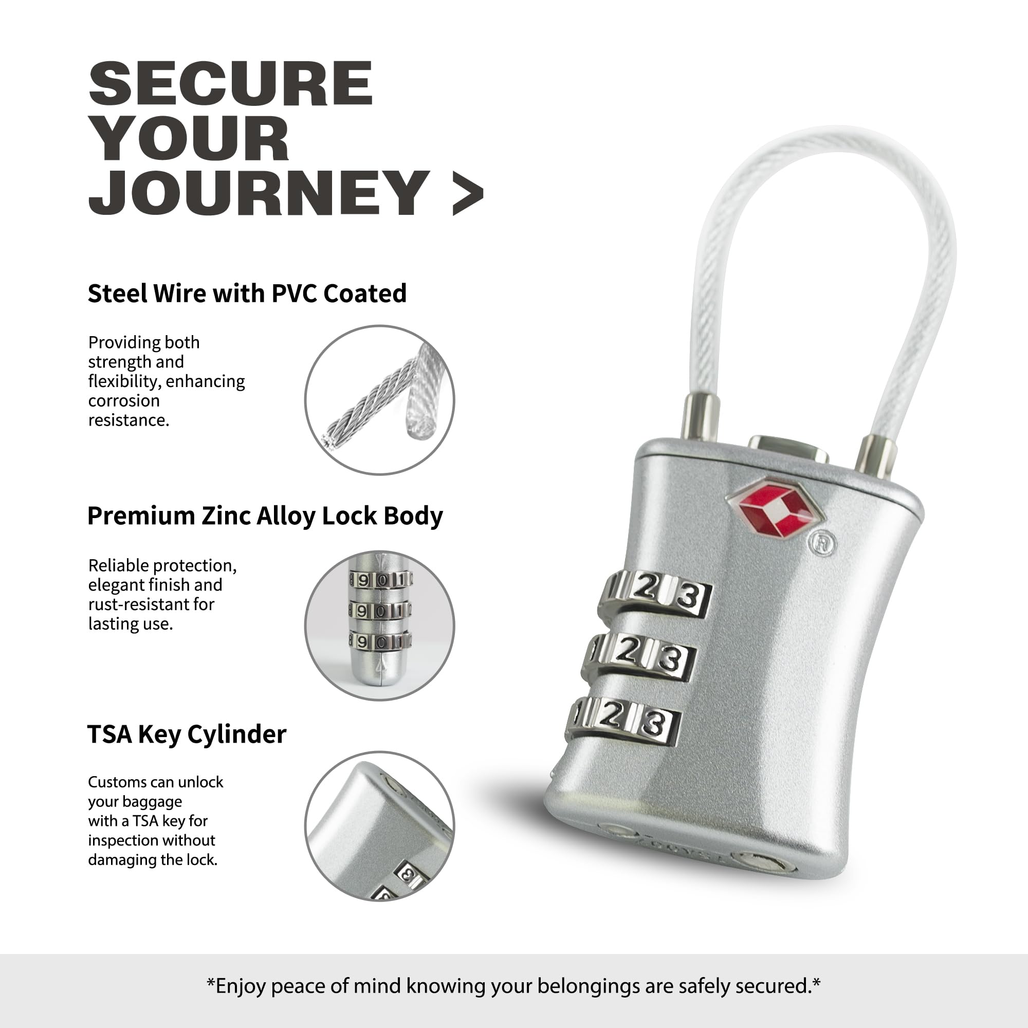 UP Security Suitcase Locks TSA Approved, Small Padlock Combination - Image 4