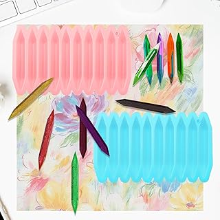 CANIPHA 2Pcs Silicone Crayon Molds, Reusable, Oven Safe, 10 Cavity, Double Tipped, DIY (Blue, Pink)