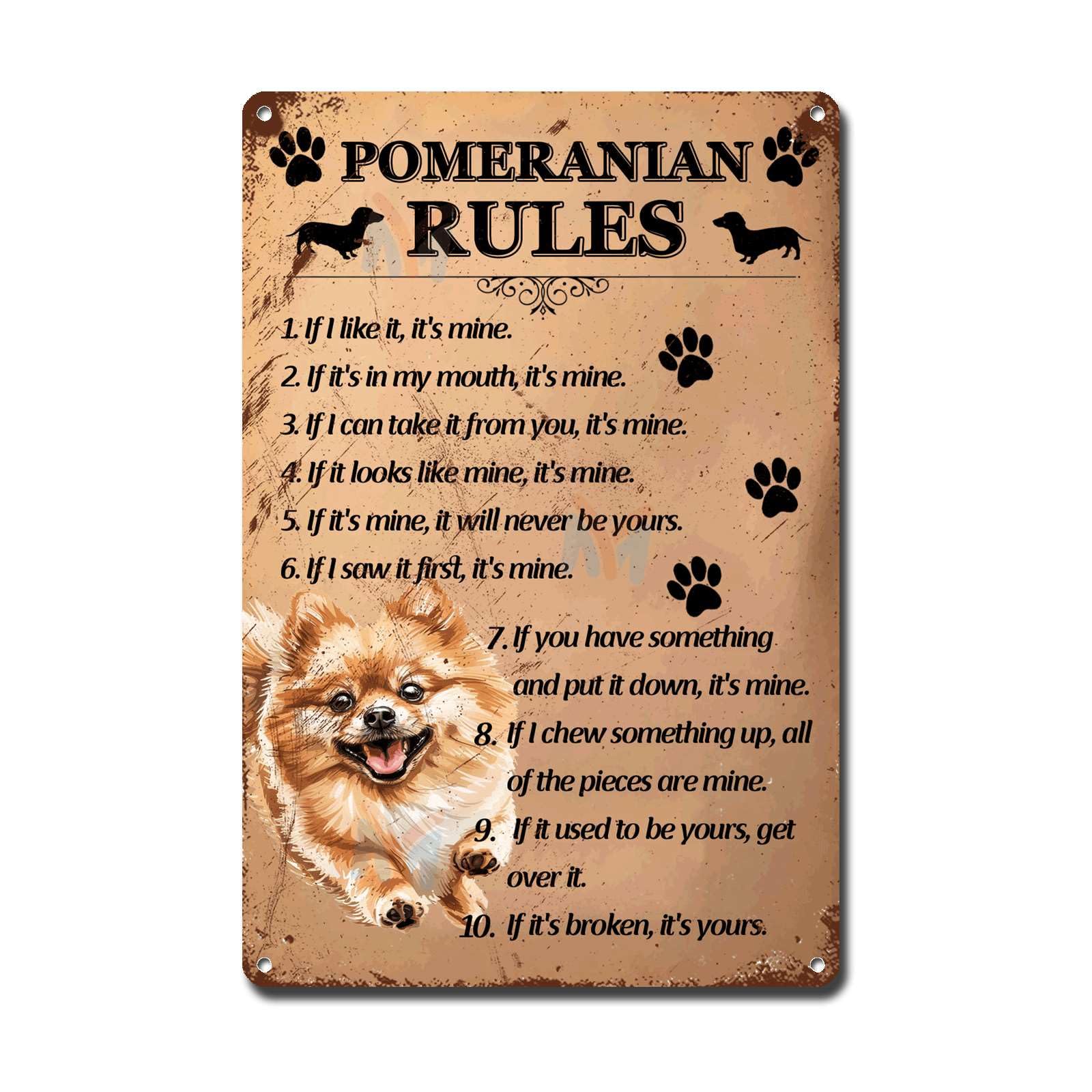 Ymyoo Pomeranian Metal Sign Tin Sign Vintage Wall Art Rules Metal Sign For Pub 12×16 Inches
