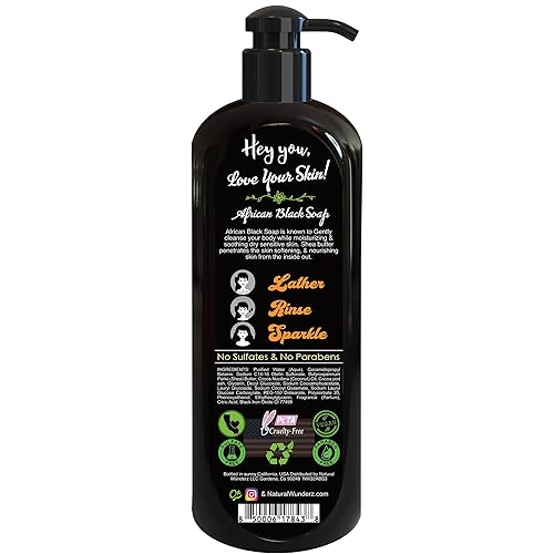 Miniatura 2 de Gel de ducha con jabón negro africano y manteca de karité, gel de ducha de 32 onzas líquidas, promueve el tratamiento del acné, contiene todos los
