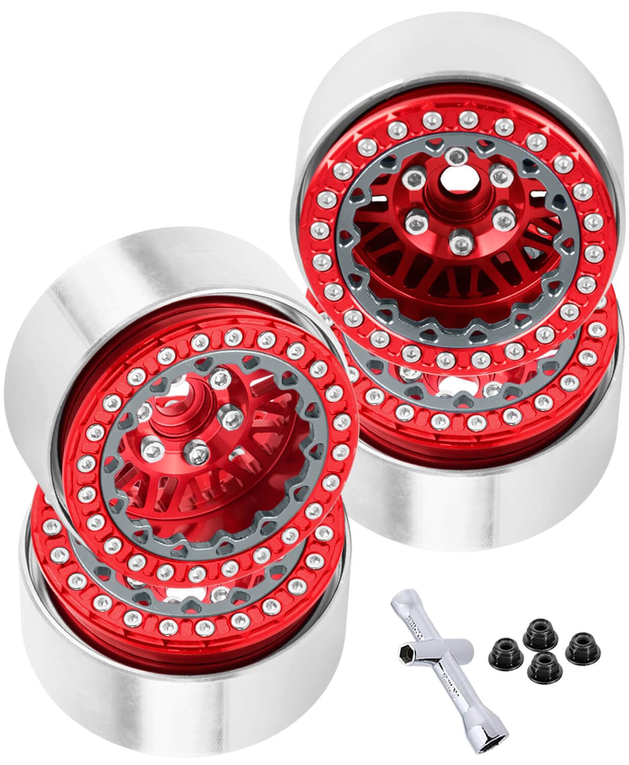 BRCatWPark RC 1.9 Wheel Rims for 1/10 RC Crawler Car Axial SCX10 SCX10 II 90046 SCX10 III AXI03007 TRX4 D90,Aluminum 1.9 Wheel Rims,Red