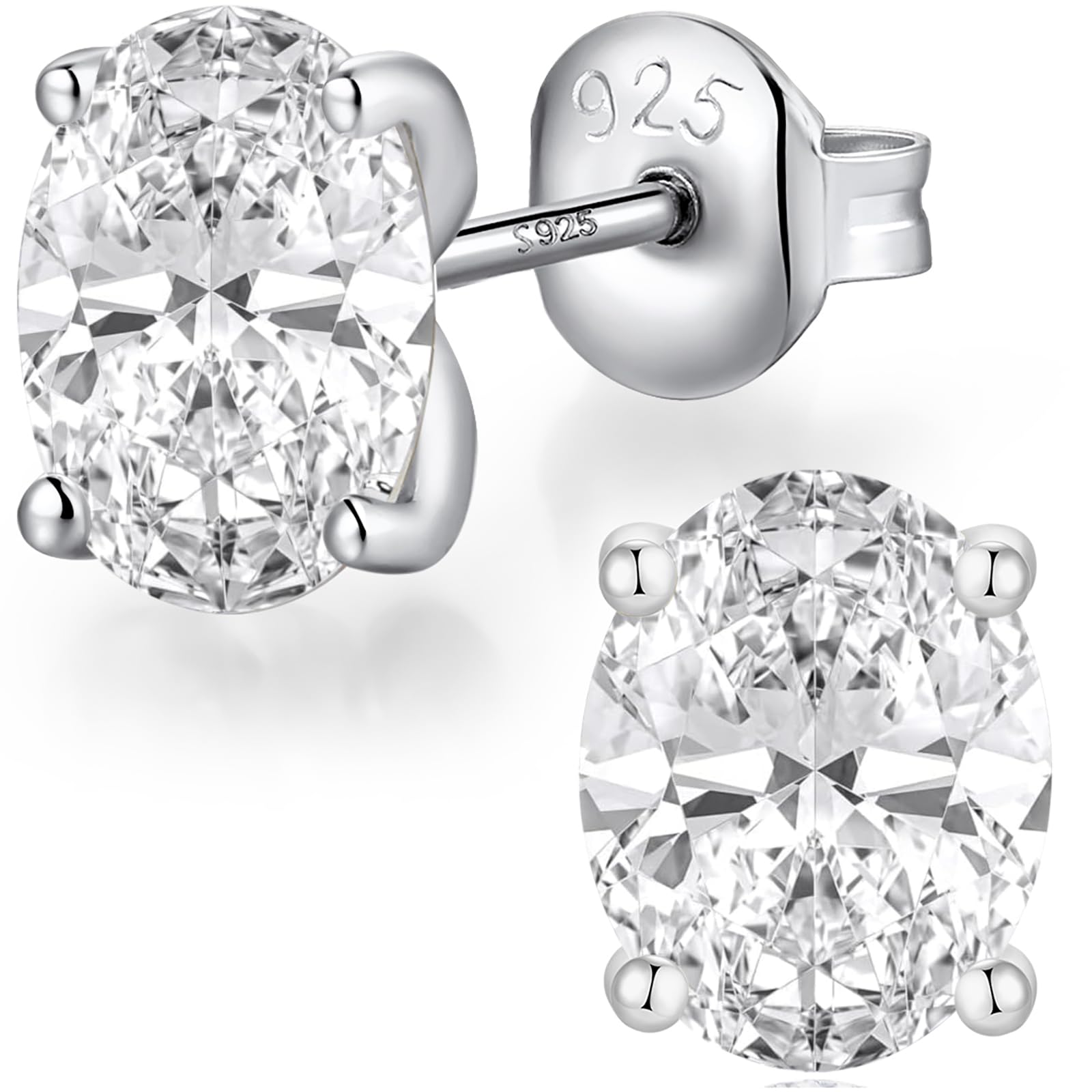 Jiamiaoi Orecchini 18k Oro Bianco Placcata Orecchini 925 Argento Sterlina Zirconi Simulato Diamante Brillanti per Donna Uomo Taglia Piccola/Media/Grande