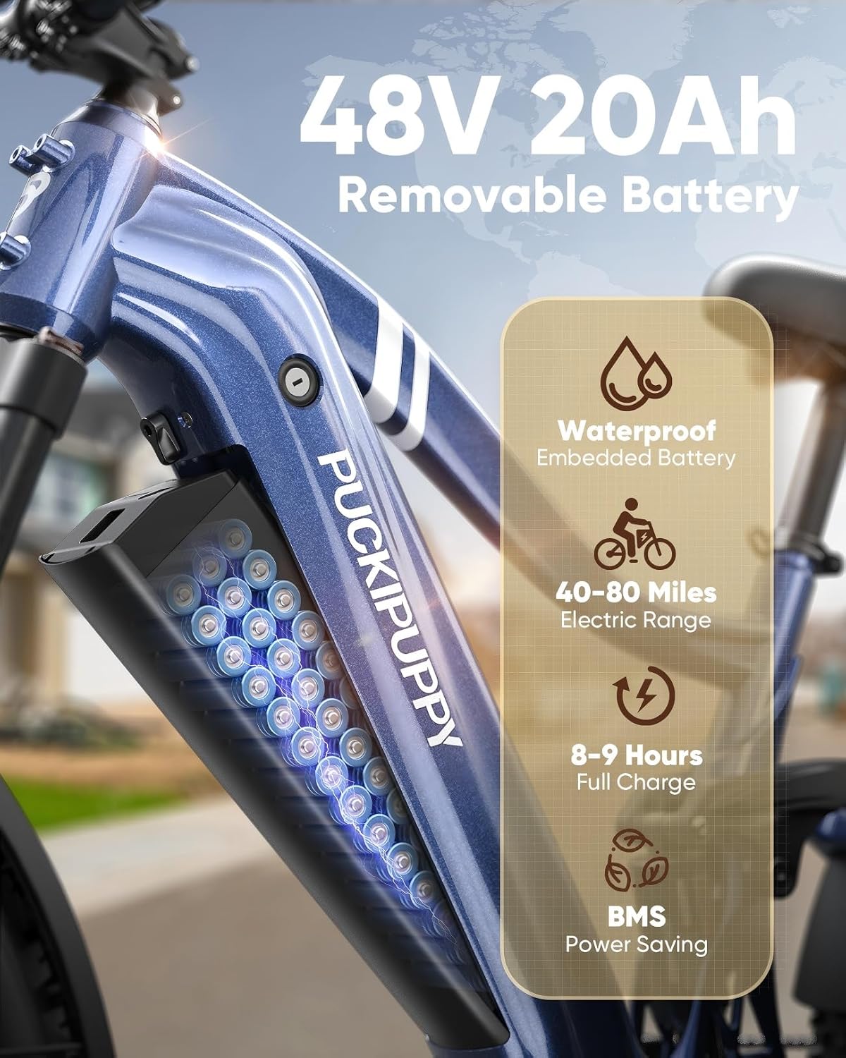 PUCKIPUPPY Electric Bike for Adults 960W, 48V 20AH Battery Adult Ebike, Full Suspension 26" Fat Tire E Bike, 28MPH 80Miles Range Mountain Electric Bicycle, 7 Speed, Hydraulic Disc Brakes