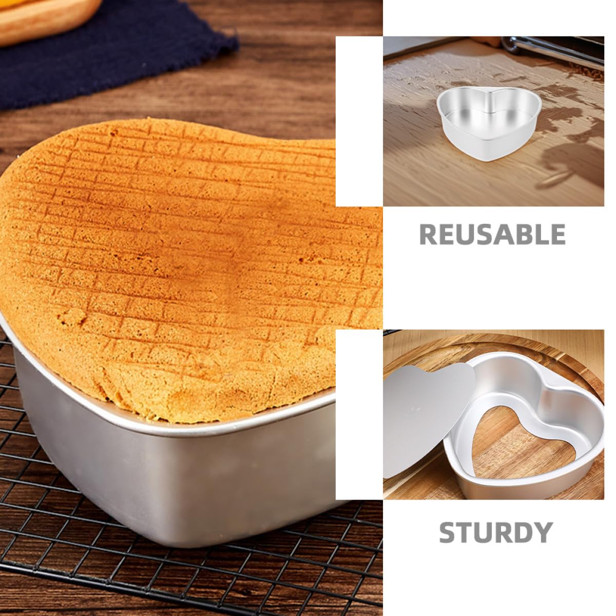 Amosfun Moldes para Hornear en Forma de Corazón de Aluminio 18 Cm con Fondo Desmontable 2 Piezas para Pasteles, Tartas y Brownies, Aptos para Horno y Eventos Obsequios