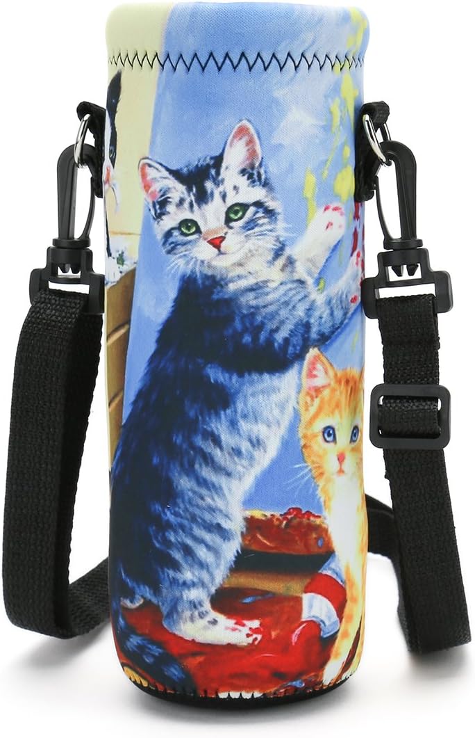 icolorWater Bottle Carrier Bag Holder w/Adjustable Shoulder Strap,Neoprene Insulated Water Bottle Cover for 1L/34OZ Stainless Steel Glass Plastic Bottles Diameter 3.34"