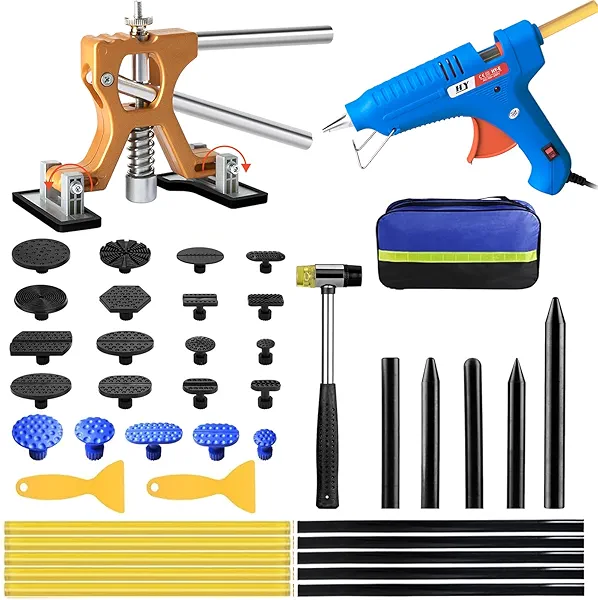 YUTAOWH Car Dent Puller Kit, Painless Dent Removal Kit with Adjustable Dent Lifter, Hot Glue Gun, Dent Puller for Small Dents & Big Dents,Reusable Car Body Dent Repair Tool