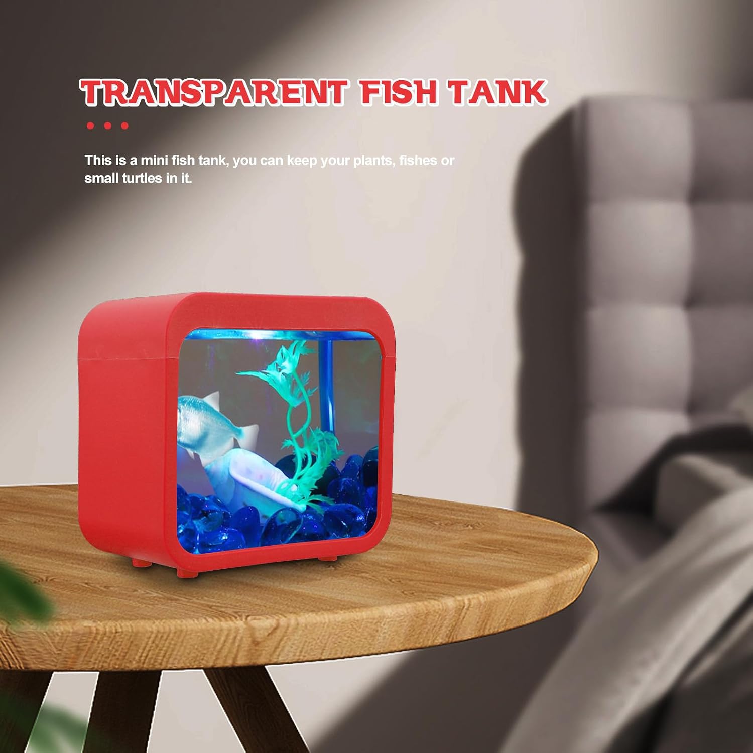 Plastic Betta Fish Tank with Lamp, 2pcs Mini Aquarium for Fish and Plants, Easy to Clean Small Aquarium Decoration Suitable for Desktop and Living Room
