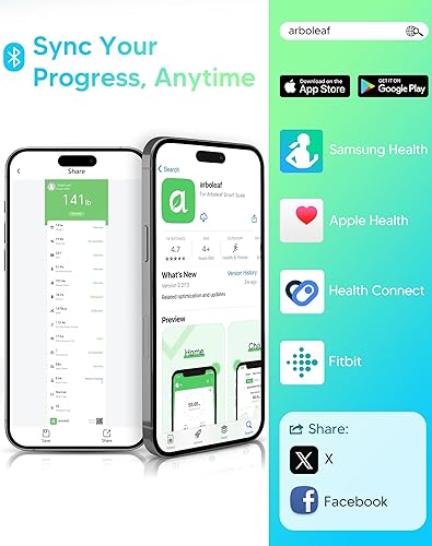 Miniatura 7 de arboleaf Báscula inteligente para peso corporal, báscula de grasa corporal con masa muscular IMC, pantalla LED 3 en 1, máquina de pesas precisa