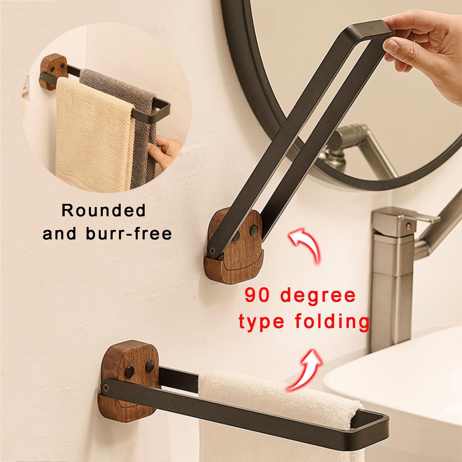 Klappbarer Handtuchhalter 90° Nach Oben Aluminium Und Massivholz 2-polige Handtuchstange L7.1/9.8/13/16.9“ Haushaltsbadezimmeraufhänger for Handtücher Belastung 25 Kg Wasserdicht