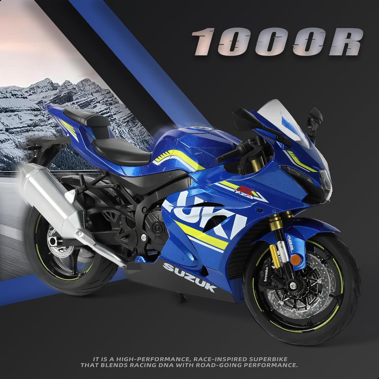 1:9 Motorcycle Model for Suzuki GSX R1000R Metal Die-cast Motorcycle Model No Assembly Required Mini Finished Moto Classic Collection Gift for Adult（Blue）