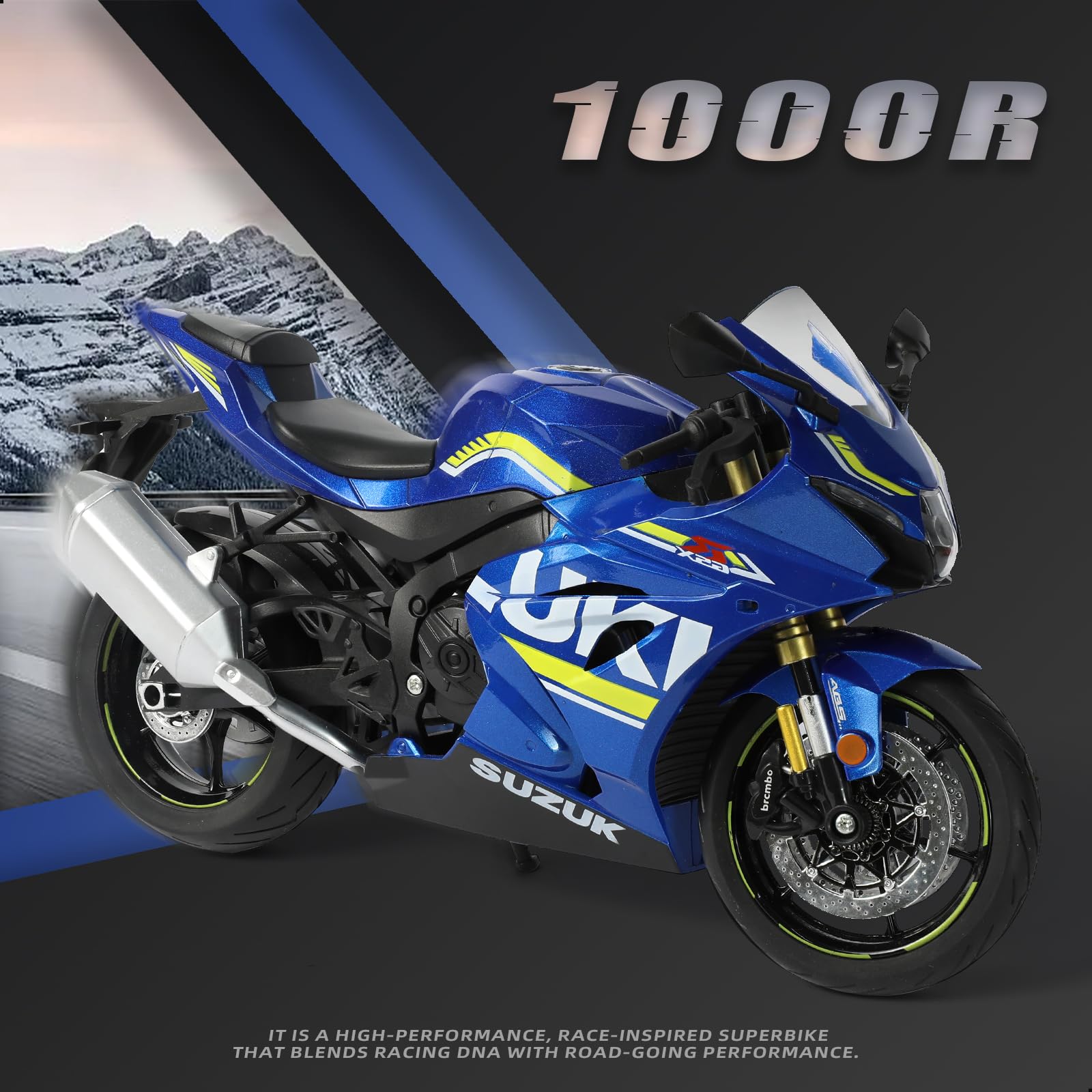 Risopen Model motocykla 1:9 do Suzuki GSX R1000R metalowy odlew ciśnieniowy model motocykla nie wymaga montażu, mini wykończony Moto Classic Collection prezent dla dorosłych (niebieski)