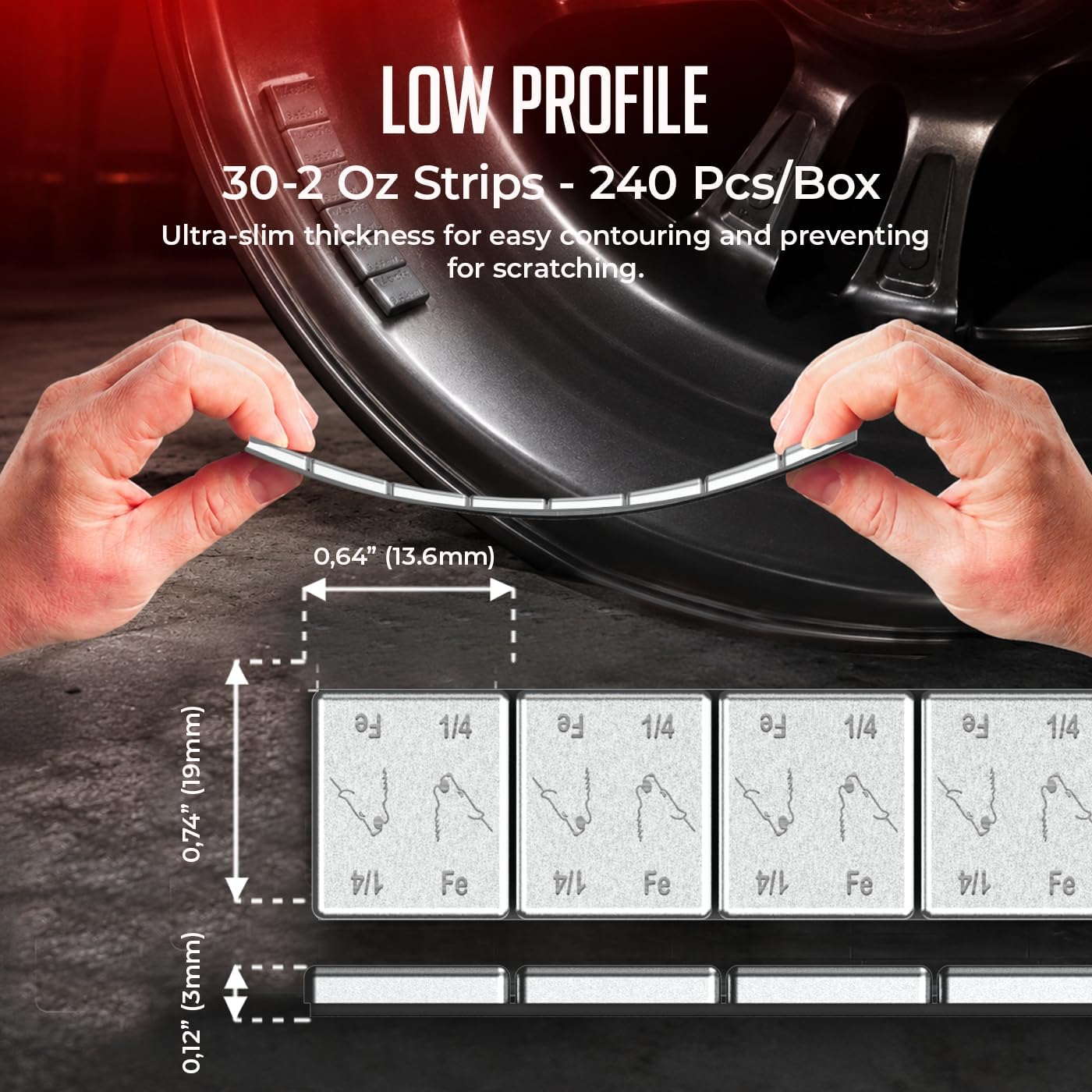 Wheel Accessories Parts 1/4 Oz. 0.25 Oz. Grey Low Profile Stick-On Adhesive EasyPeel Tape Wheel Balancing Weights Cars Trucks SUVs Motorcycles 4.53 kgs 10 lb Box US Made Tape 240 Pcs per Box