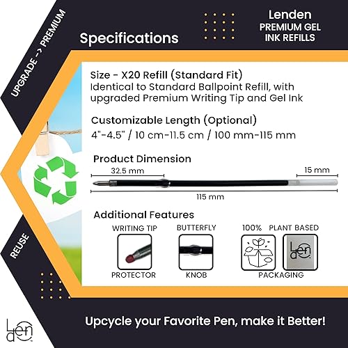 Miniatura 7 de Paquete de 12 repuestos de tinta azul gel para bolígrafos retráctiles, punta media de 0.028 in, tinta azul, se adapta a bolígrafos retráctiles,