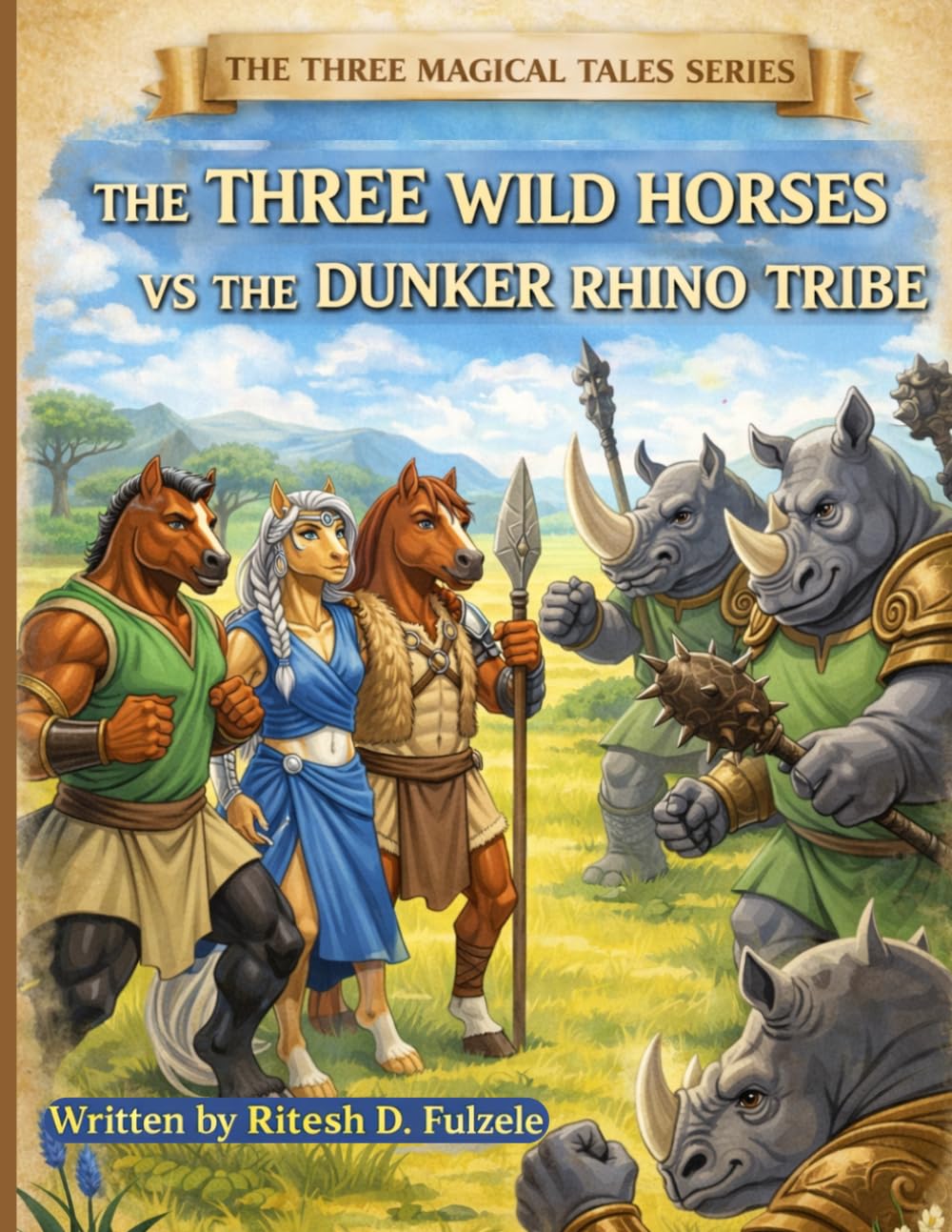 THE THREE WILD HORSES VS THE DUNKER RHINO TRIBE: THE THREE MAGICAL TALES SERIES