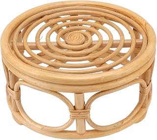 Focket Round Plant Stand, Rattan Wicker Circle Pedestal Round Riser Plant Stand, Flower Pot Stands for Indoor Plants, Handmade Rattan Planter Stand for Home Kitchen Tabletop Decor (L)