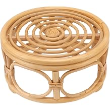 Focket Round Plant Stand, Rattan Wicker Circle Pedestal Round Riser Plant Stand, Flower Pot Stands for Indoor Plants, Handmade Rattan Planter Stand for Home Kitchen Tabletop Decor L