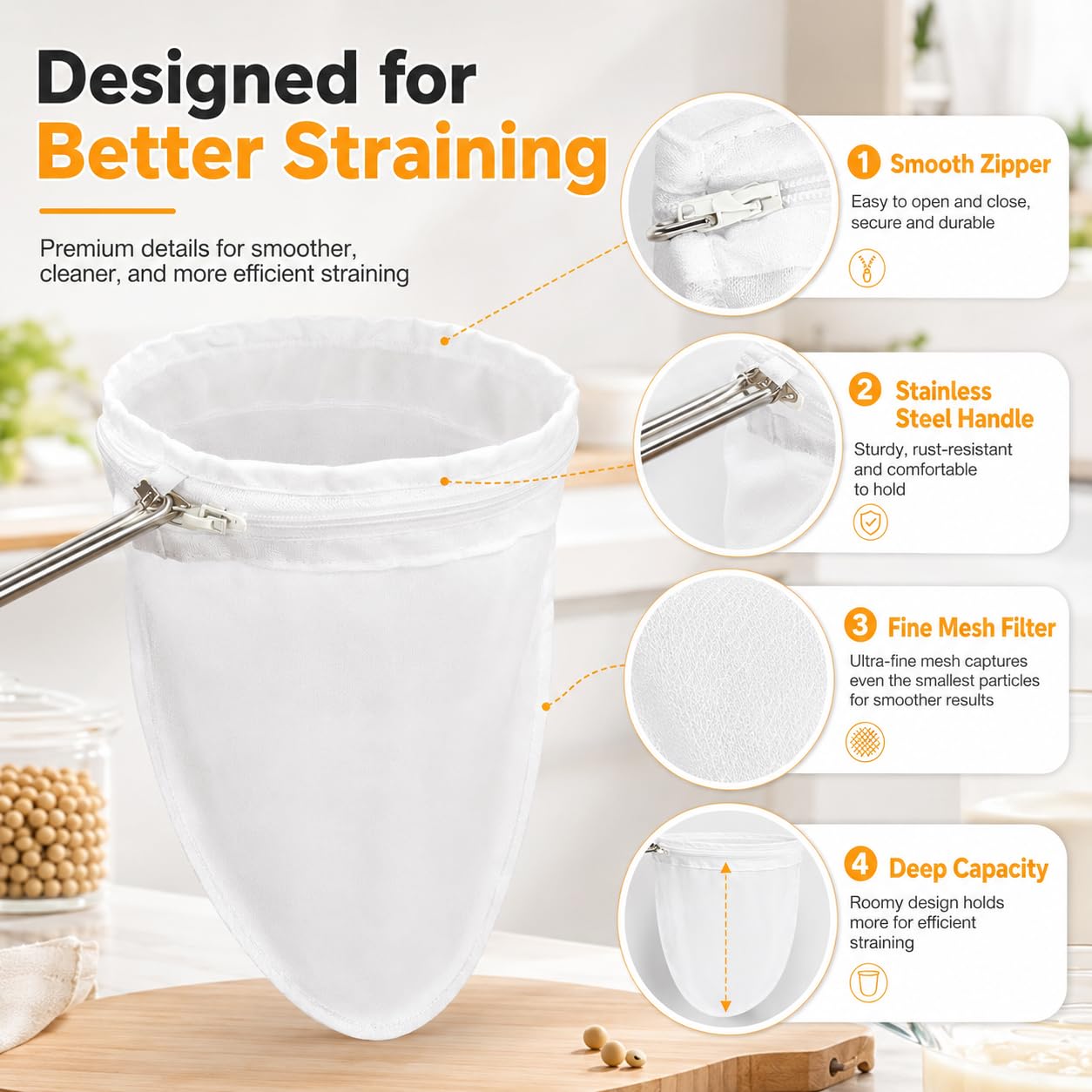 RAINFLOW - Bolsas de filtro de malla para filtro de leche de nuez, café, leche, mantequilla y queso fresco para el hogar o tienda (tamaño pequeño)